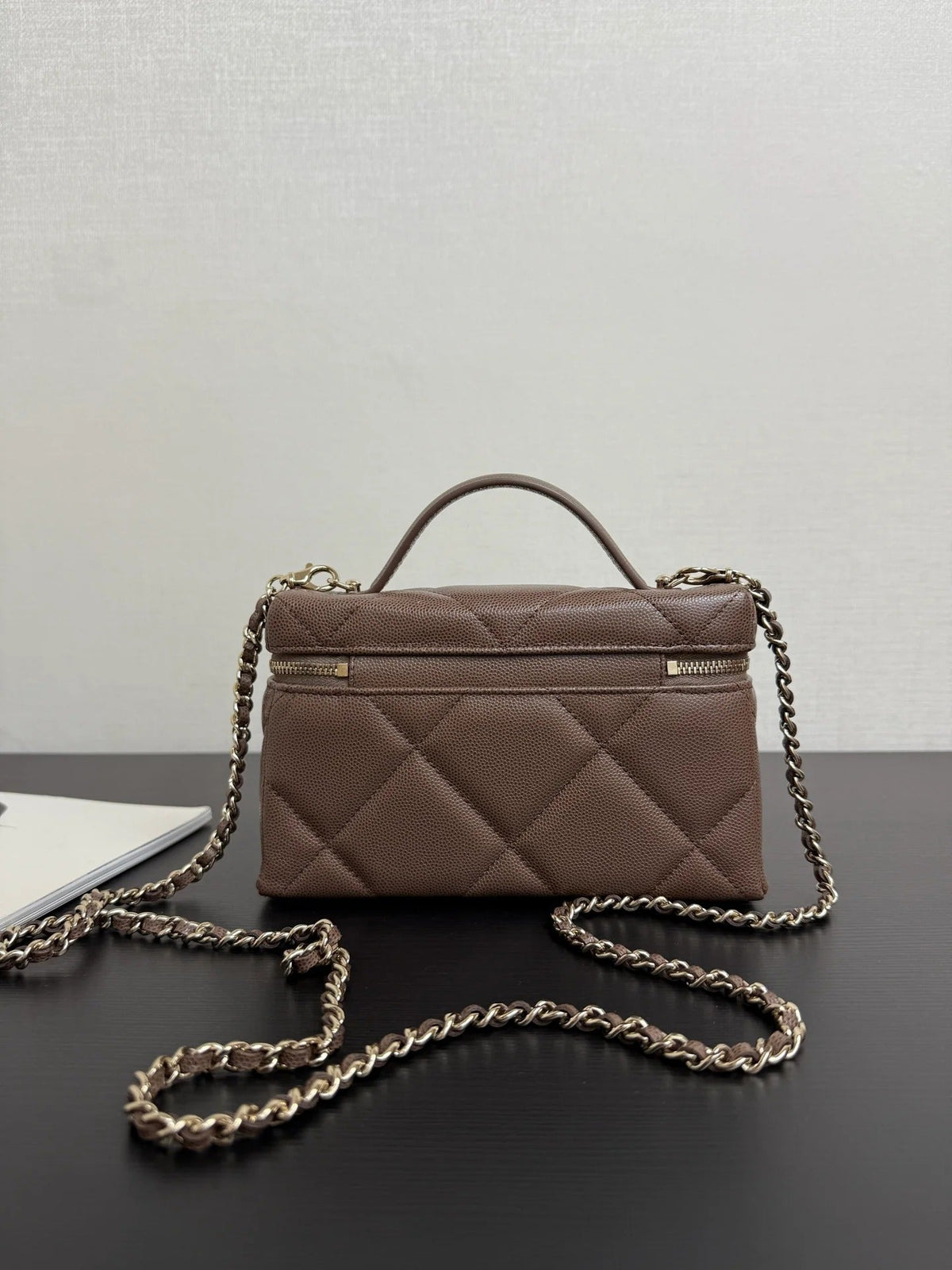 Chanel 2026 Vanity Bag Dark Brown Caviar Leather Gold Hardware