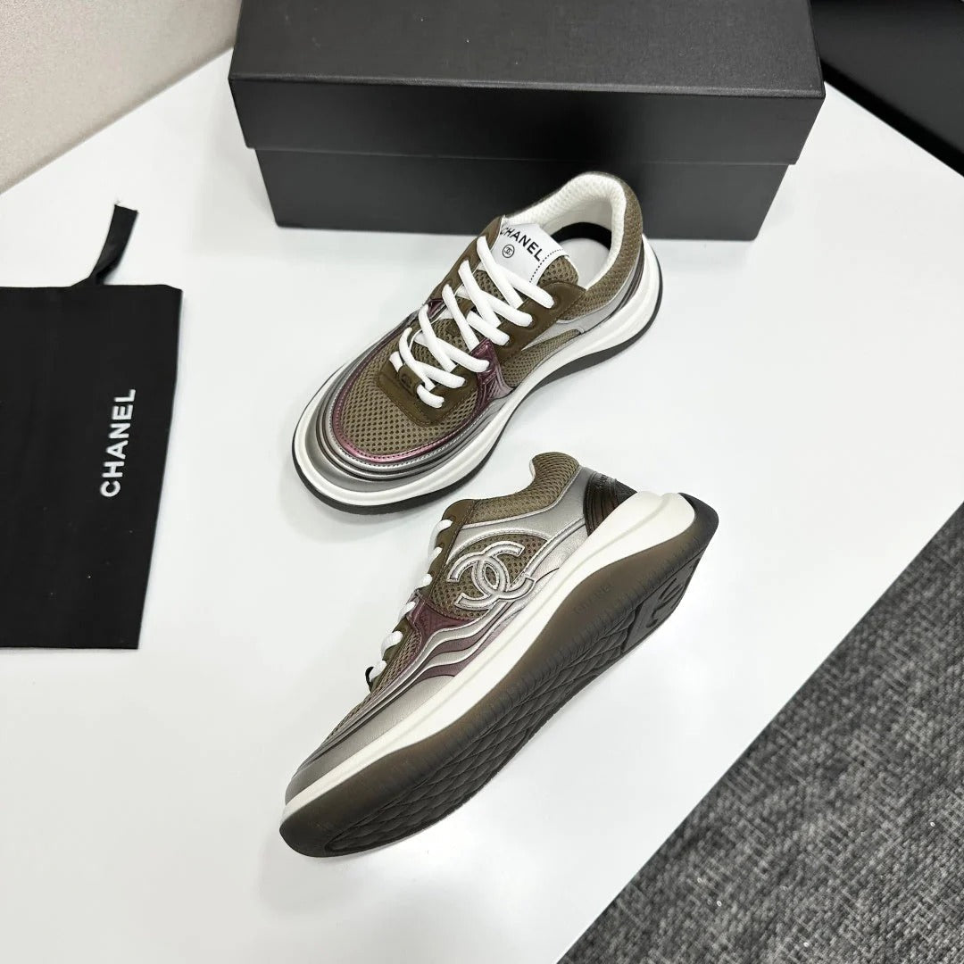 CC 26s Casual Sneakers Taupe Sliver Fabric Cowhide 626383