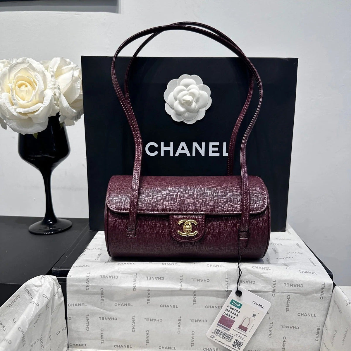 Chanel 2026 Bowling Ball Cylinder Bag 20cm Caviar Leather