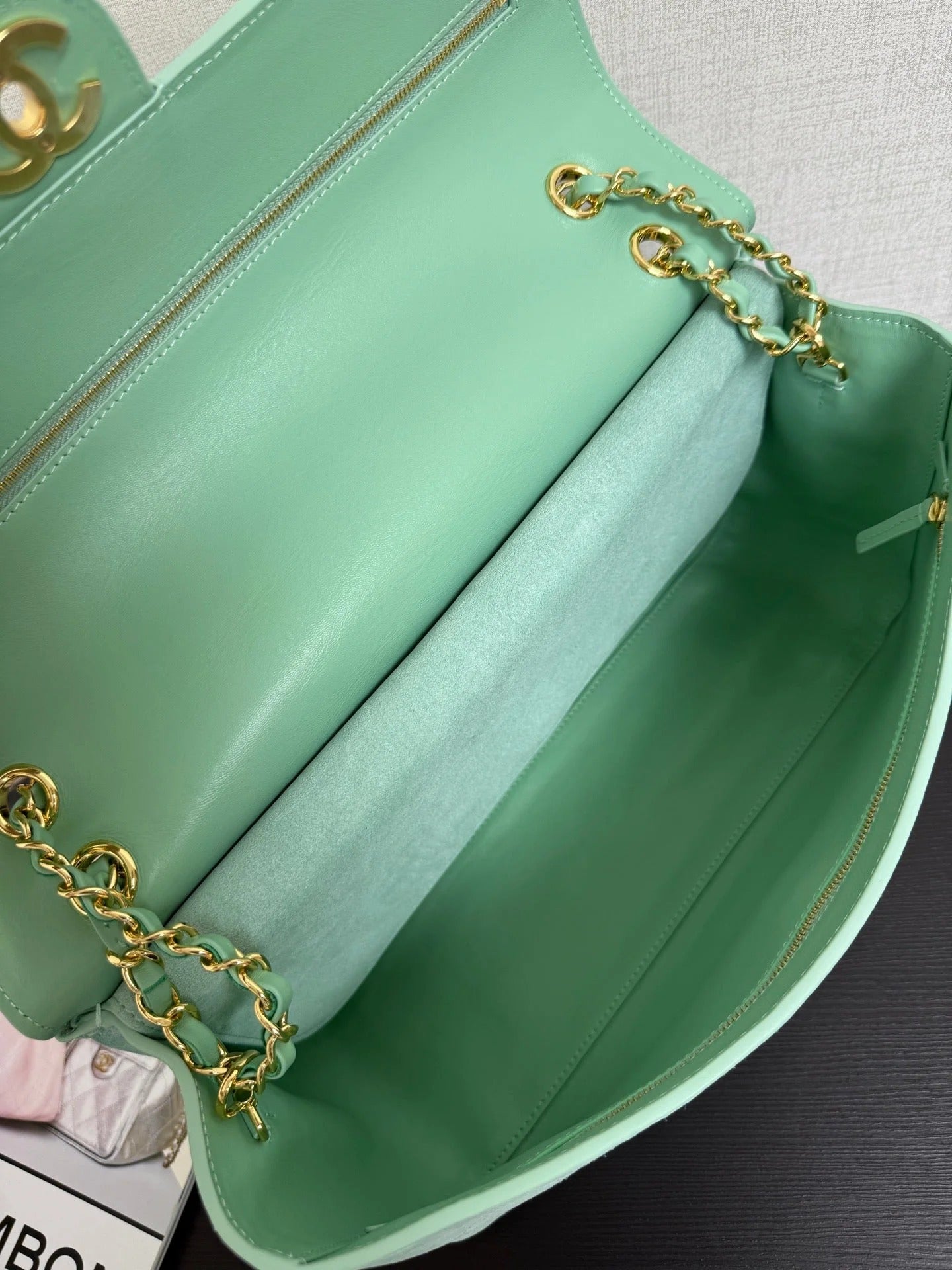 CC 2026 Flap Bag 34cm Mint Green Suede Leather