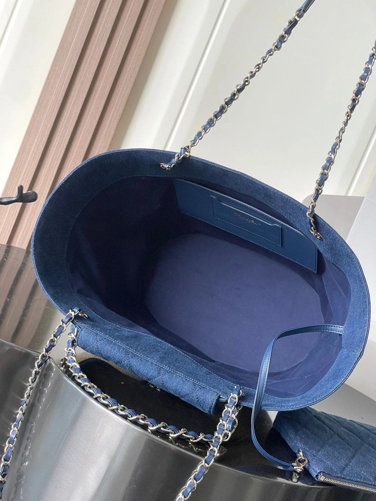 CC 2026 Deauville Bag 54cm Blue Beige Denim Straw