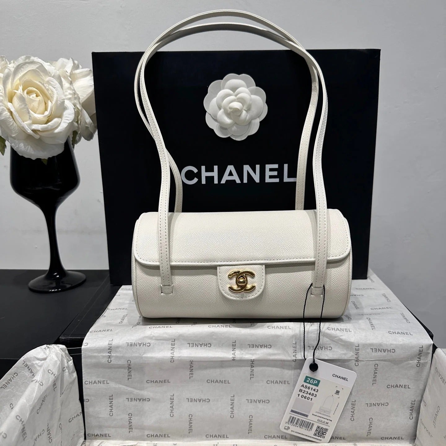 Chanel 2026 Bowling Ball Cylinder Bag 20cm Caviar Leather