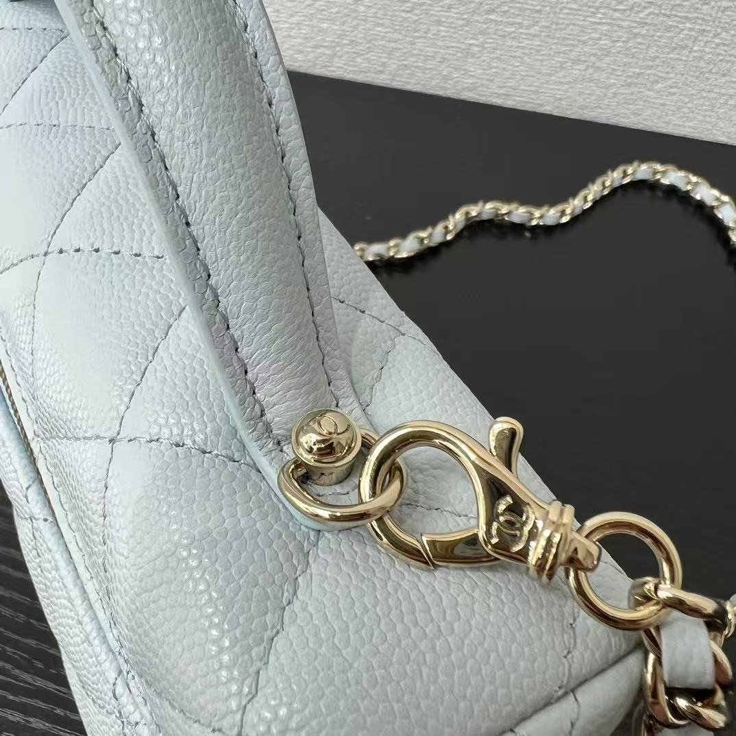 Chanel Top Handle Vanity With Chain Light Blue Caviar Leather