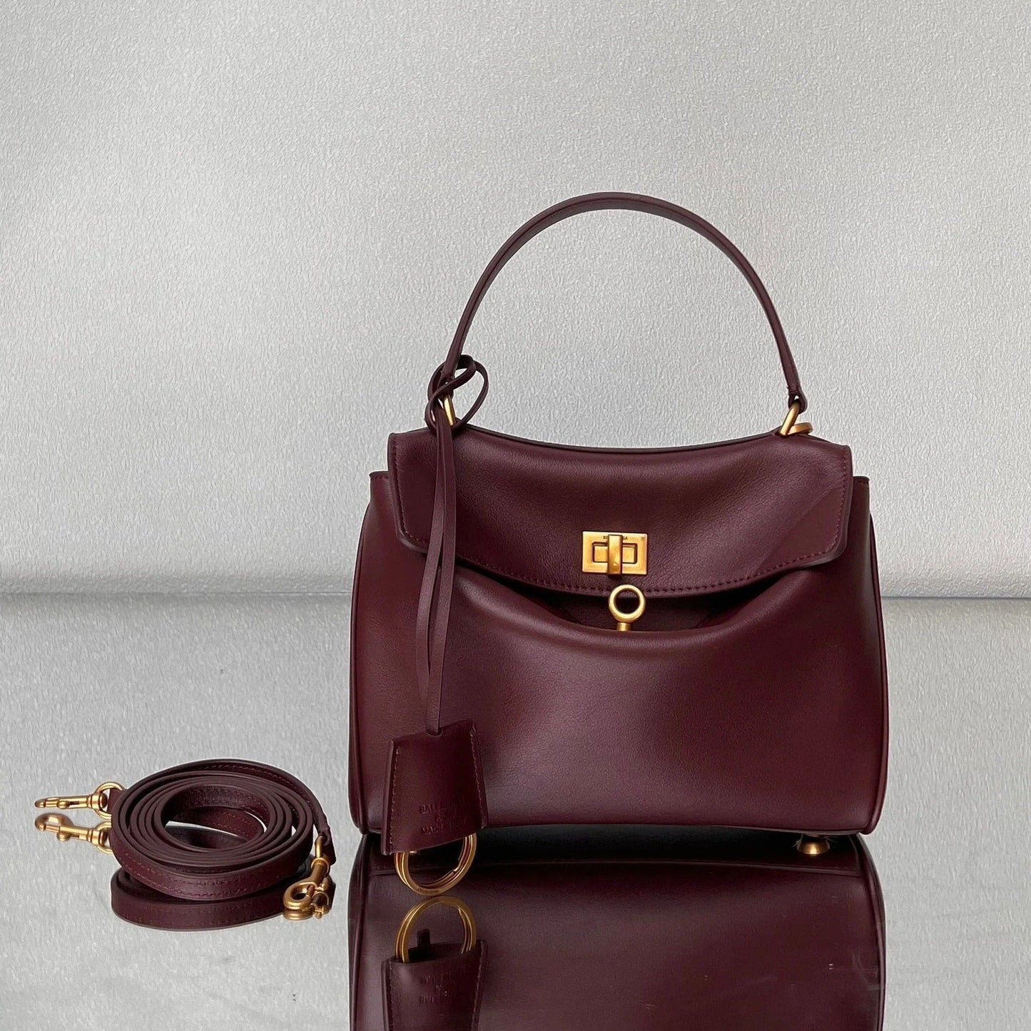Balenciaga Mini Bag 22 Burgyndy Calfskin Gold Hardware