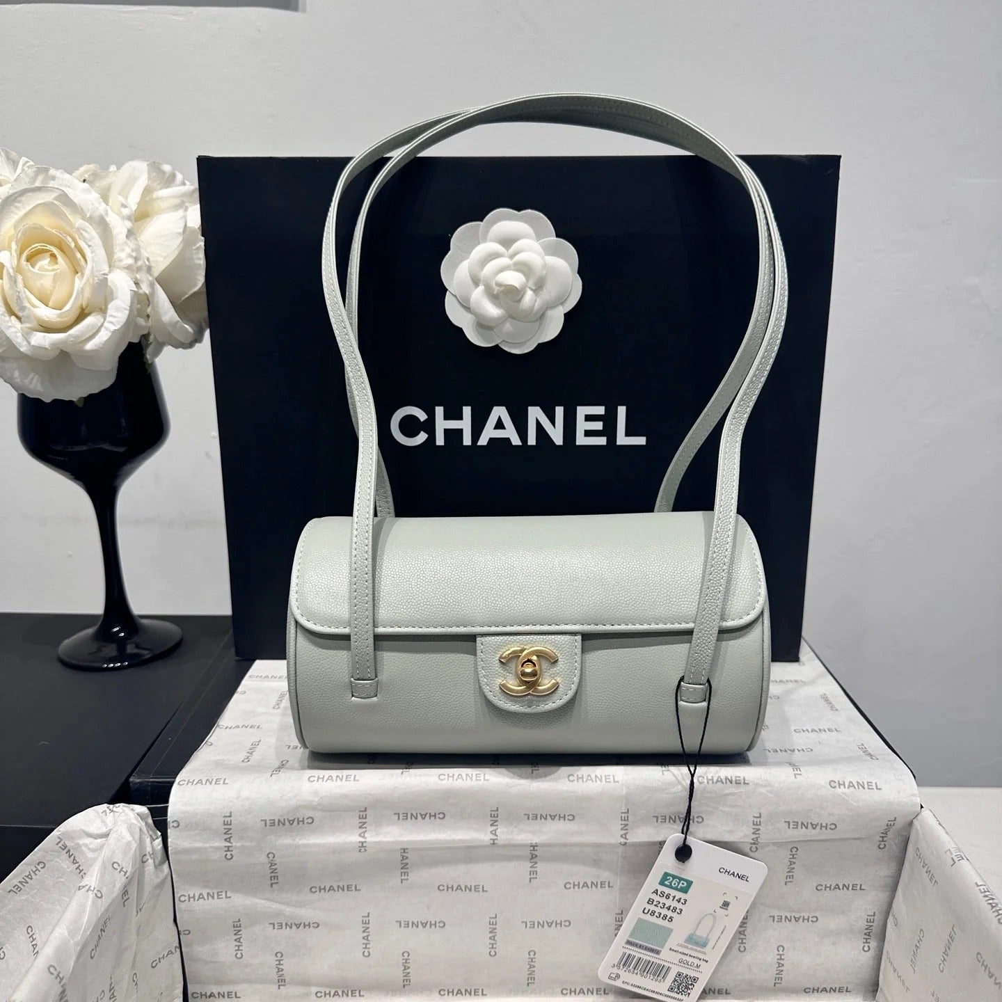 Chanel 2026 Bowling Ball Cylinder Bag 20cm Caviar Leather