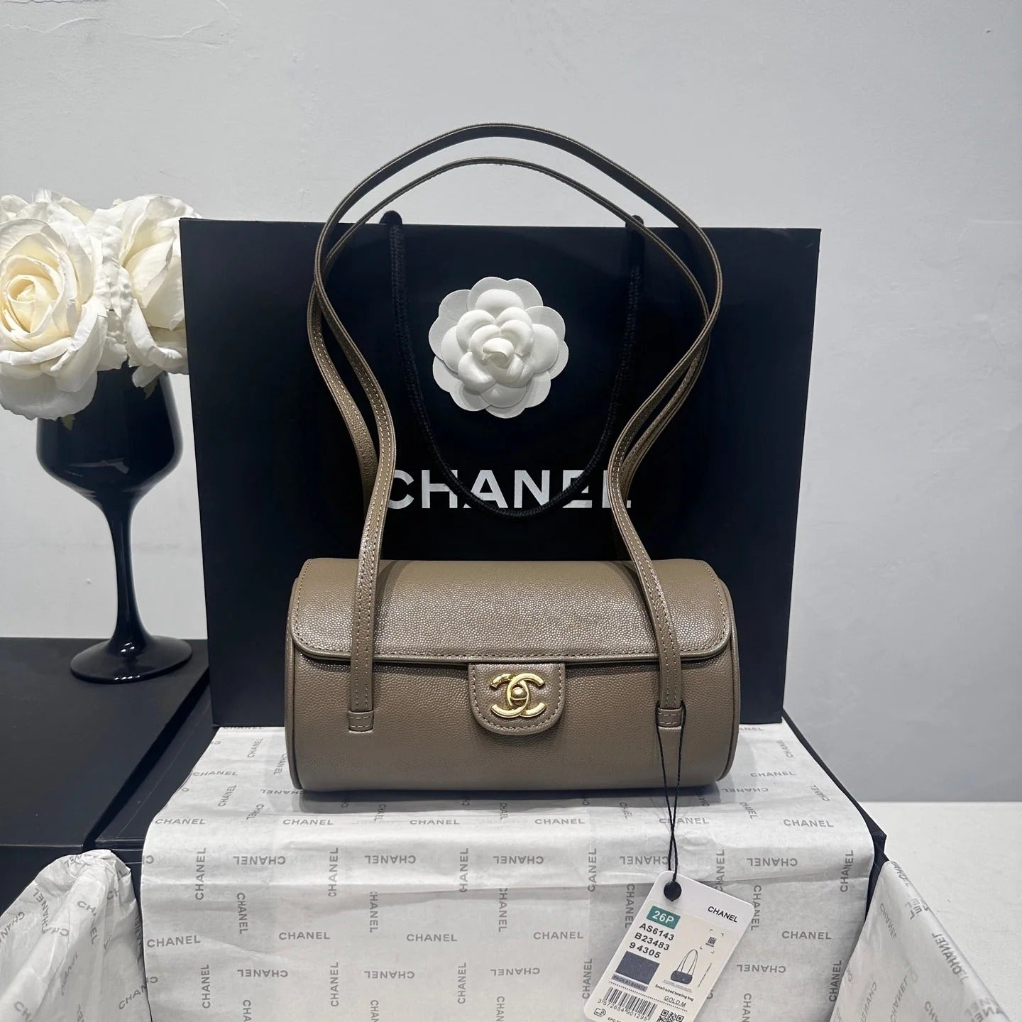Chanel 2026 Bowling Ball Cylinder Bag 20cm Caviar Leather