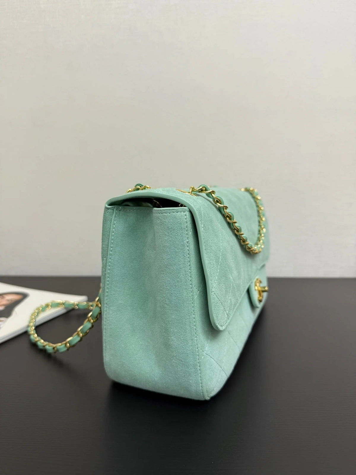 CC 2026 Flap Bag 34cm Mint Green Suede Leather