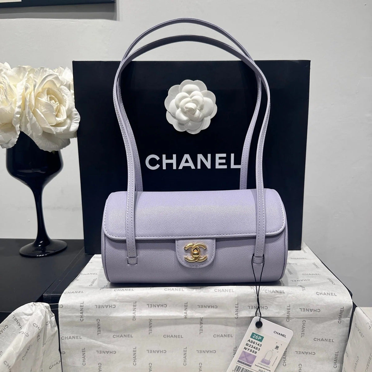 Chanel 2026 Bowling Ball Cylinder Bag 20cm Caviar Leather