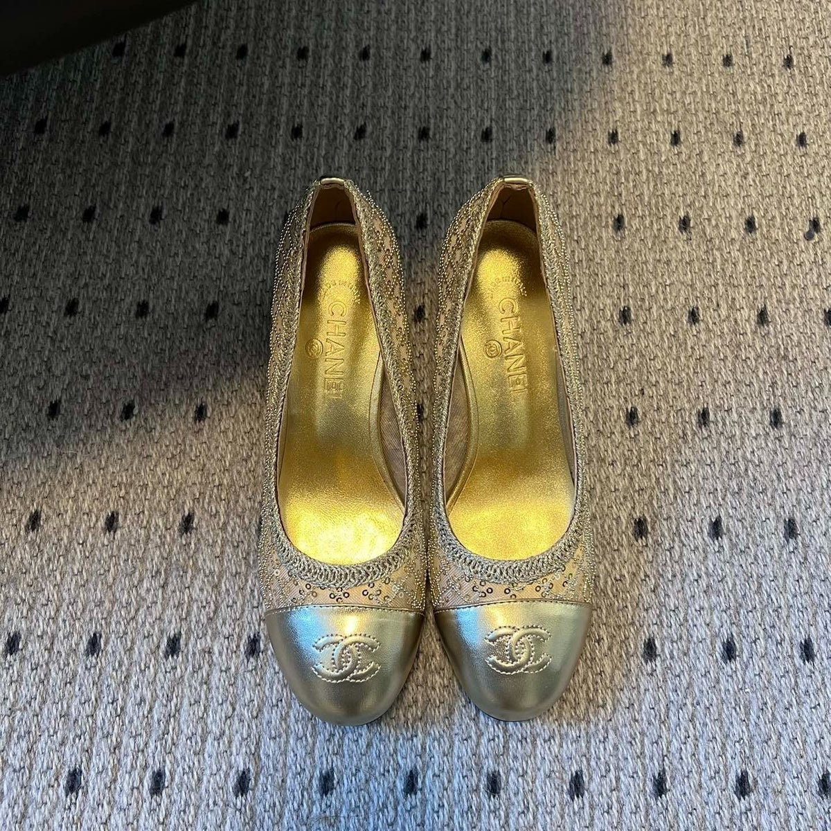 CC 26s High Heels Pump 50 Gold Mesh Leather 627205