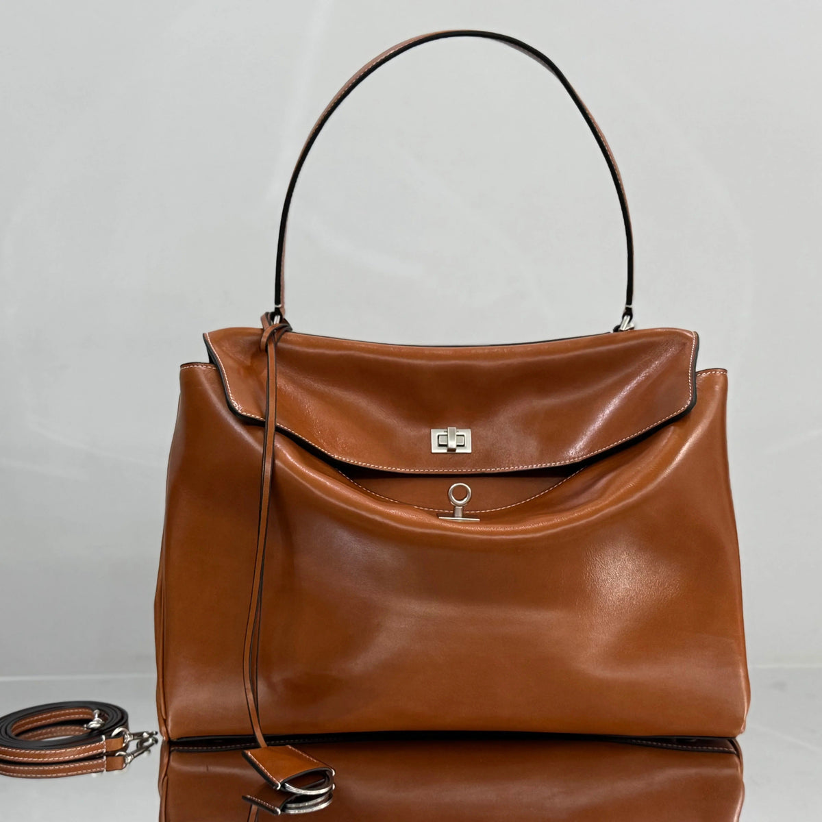 Balenciaga Large Bag 40 Camel Brown Cowhide Sliver Hardware