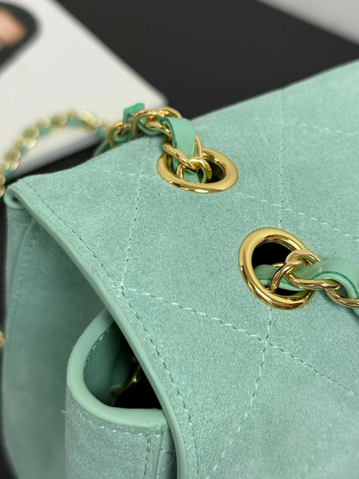 CC 2026 Flap Bag 34cm Mint Green Suede Leather
