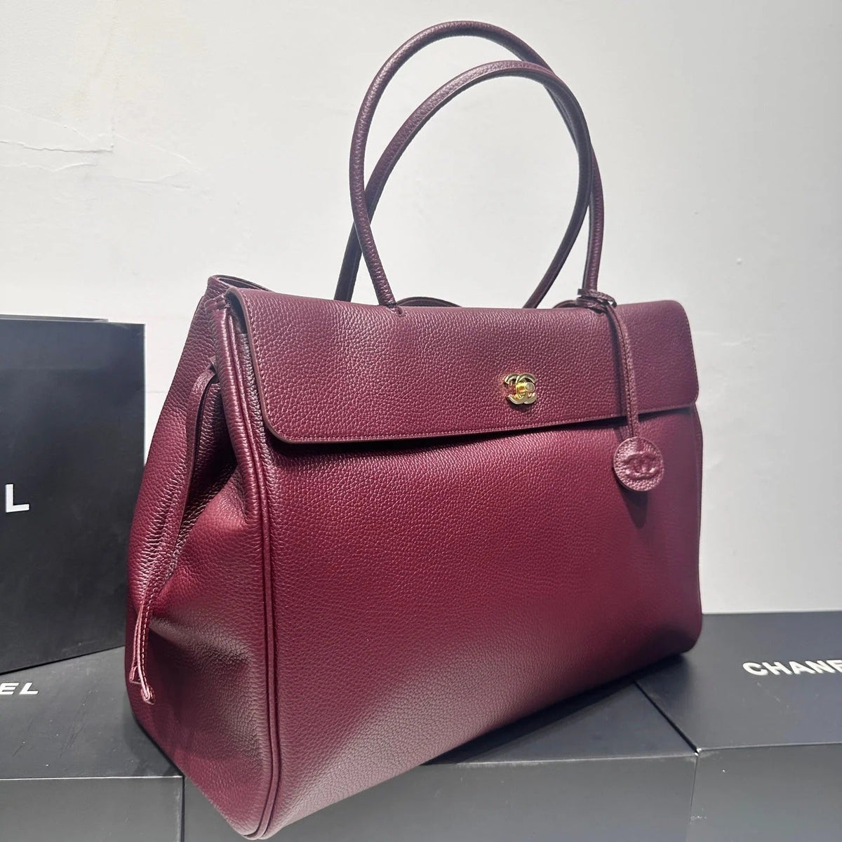 Chanel 2026 Large Shopping Bag 43cm Burgundy Grained Calfskin 363704