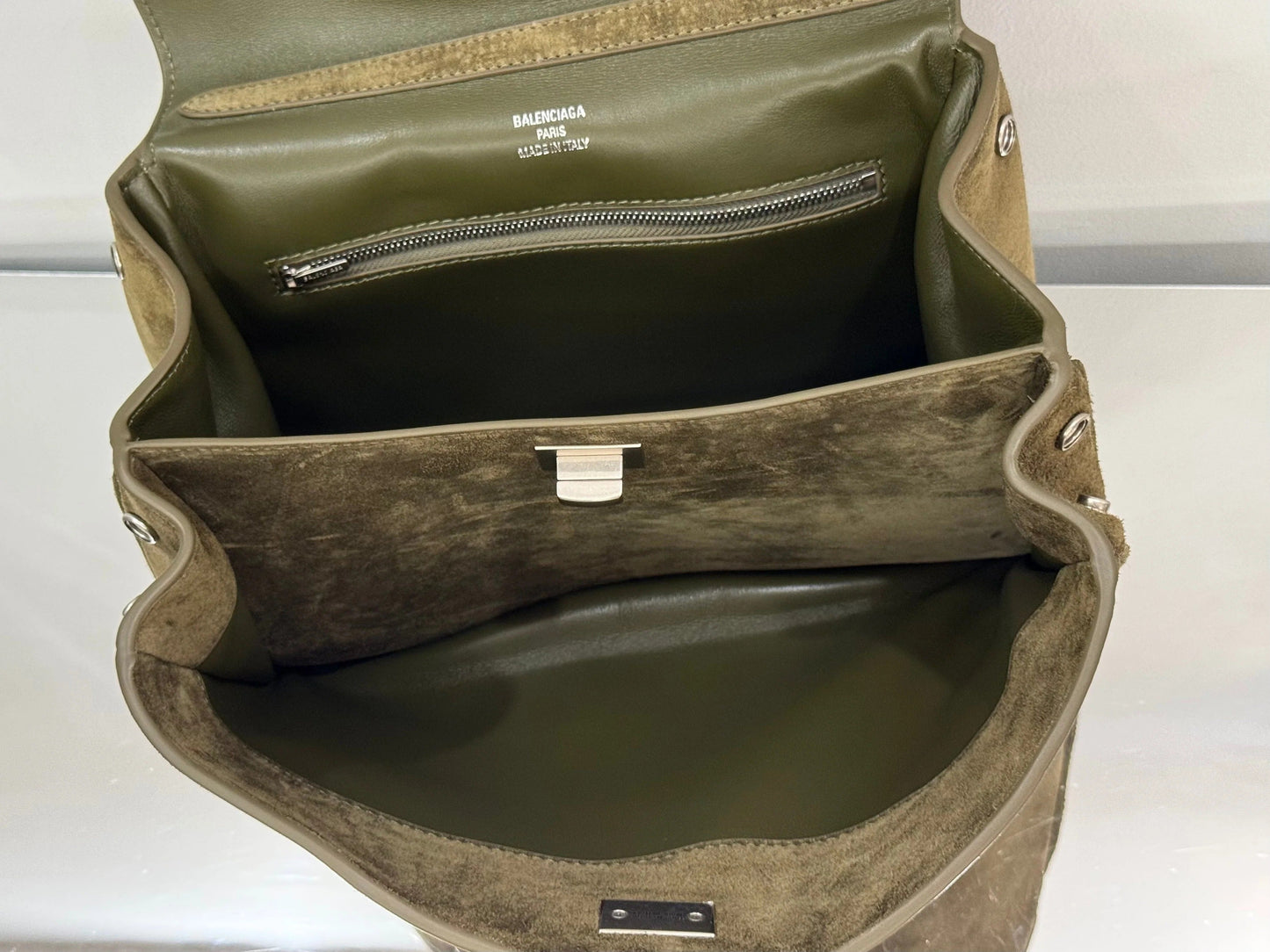 Balenciaga Small Bag 29 Olive Green Suede Sliver Hardware