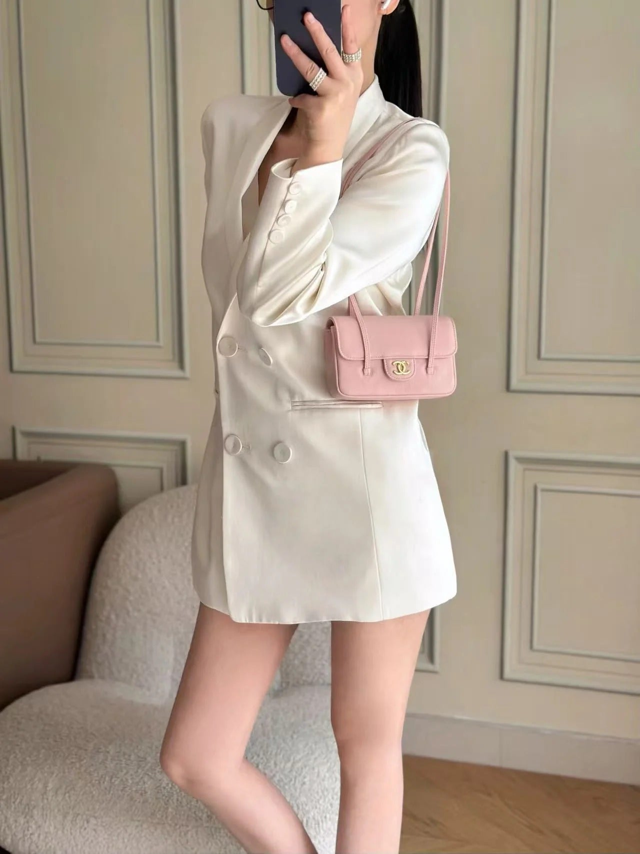 Chanel 26 Shoulder Bag 17cm Pink Caviar Leather