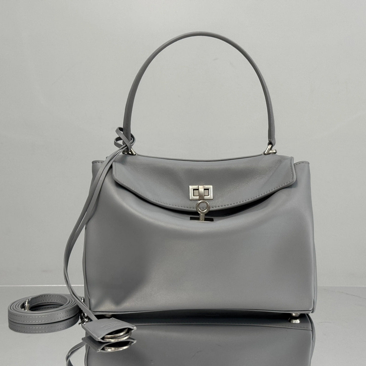 Balenciaga Mini Bag 22 Gray Calfskin Sliver Hardware