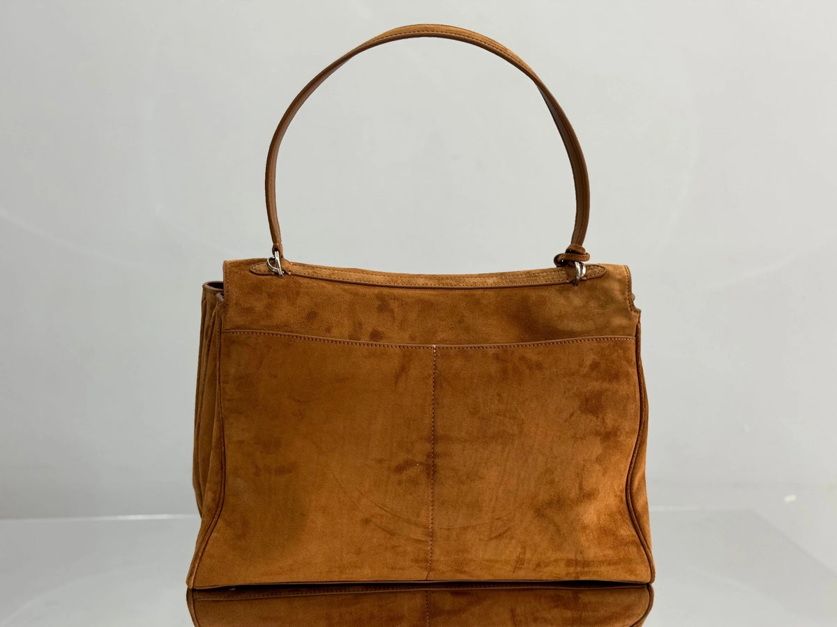Balenciaga Large Bag 40 Camel Brown Suede Sliver Hardware