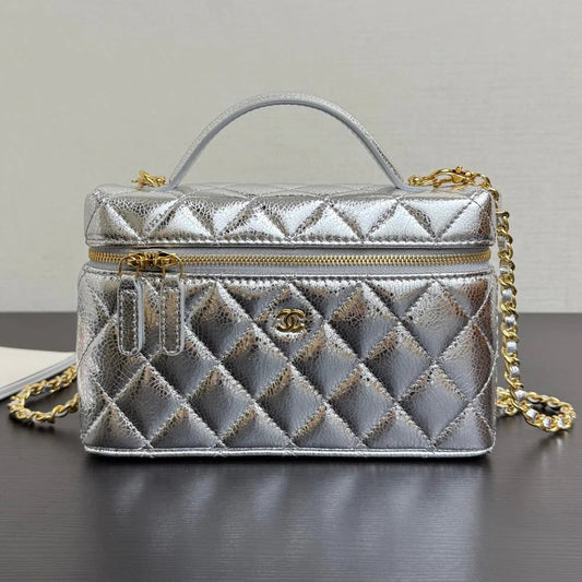 Chanel 2026 Vanity With Chain Silver Metallic Shiny Lambskin