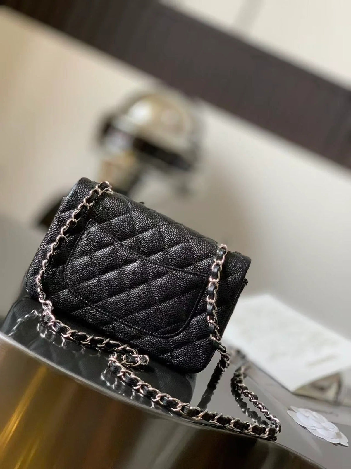 Chanel 2026 Flap Bag 20cm Black Caviar Leather with Silver Hardware