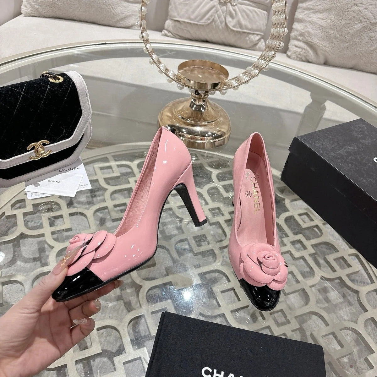 CC 26s High Heels Pump 85 Pink Black Patent Leather 627002
