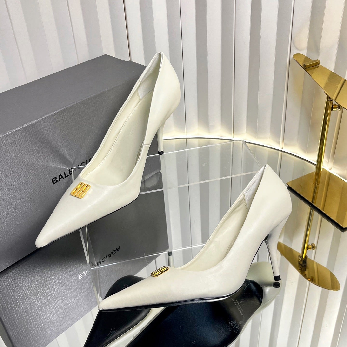 Balenciaga 2026 Avenue BB Editor 85mm Pump White Calfskin 616566