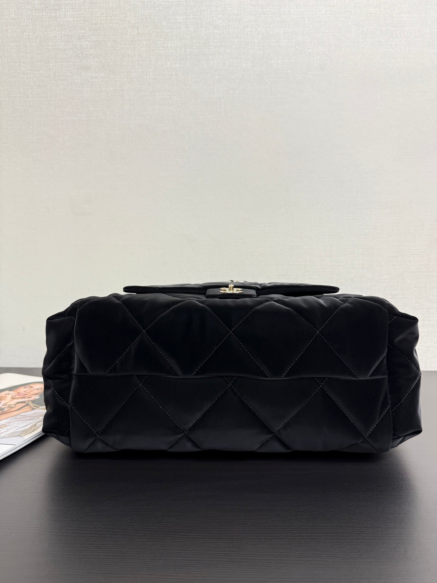 Chanel 26 Bowling Maxi Bag 32 Black Velvet Effect Nylon