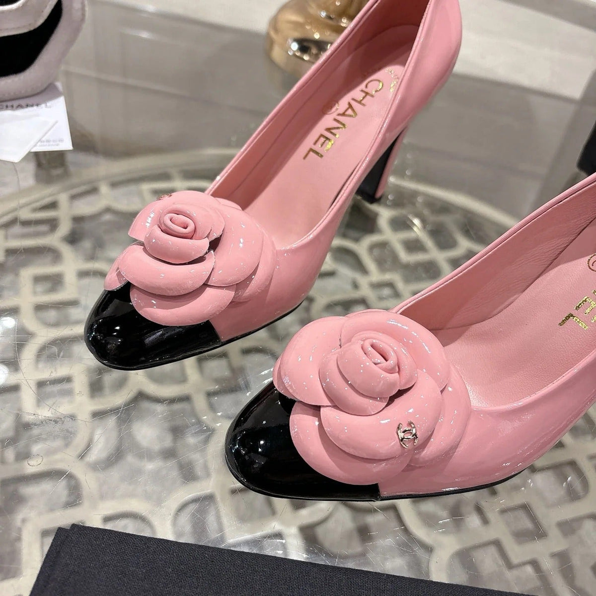 CC 26s High Heels Pump 85 Pink Black Patent Leather 627002