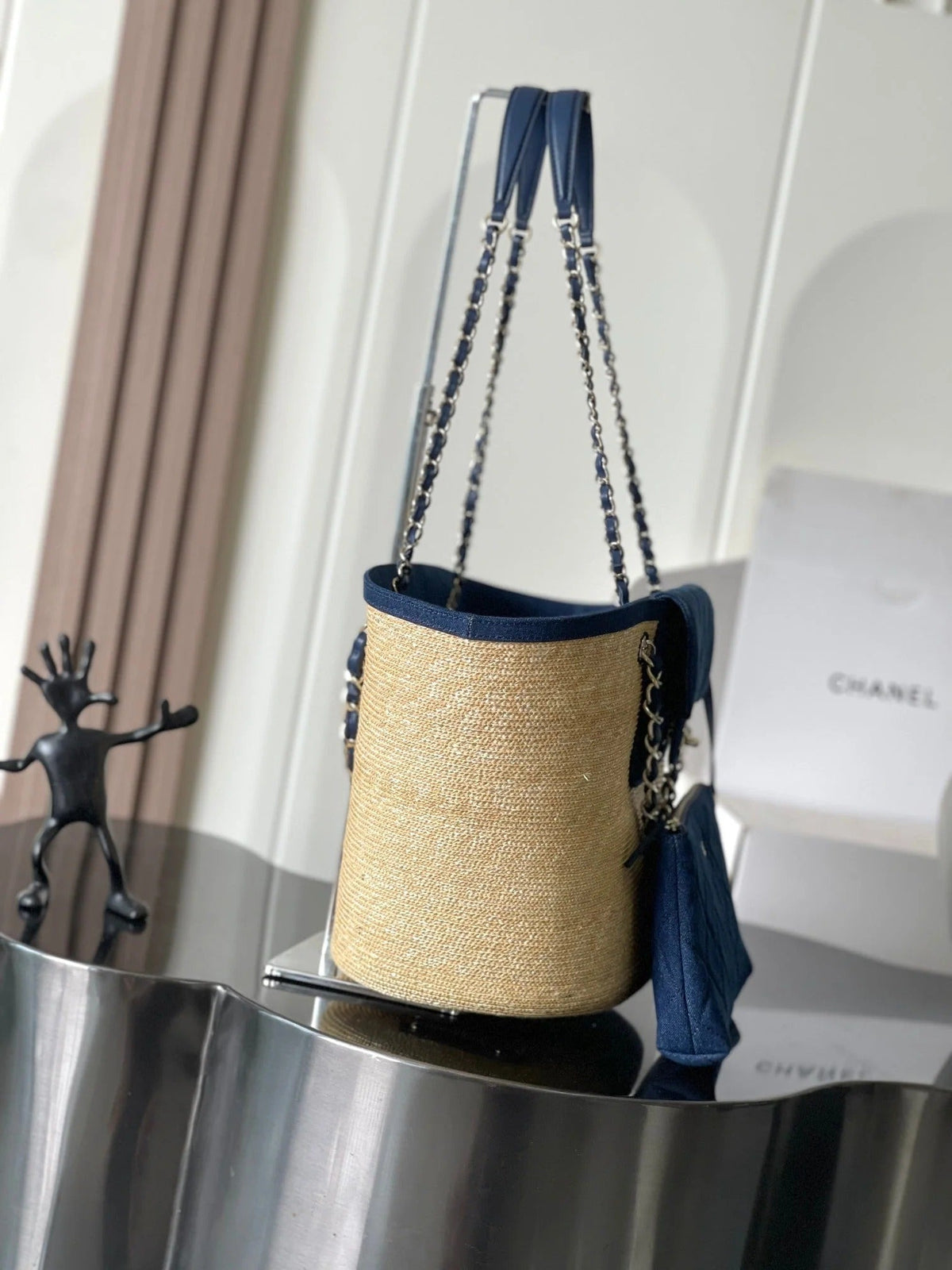 CC 2026 Deauville Bag 54cm Blue Beige Denim Straw