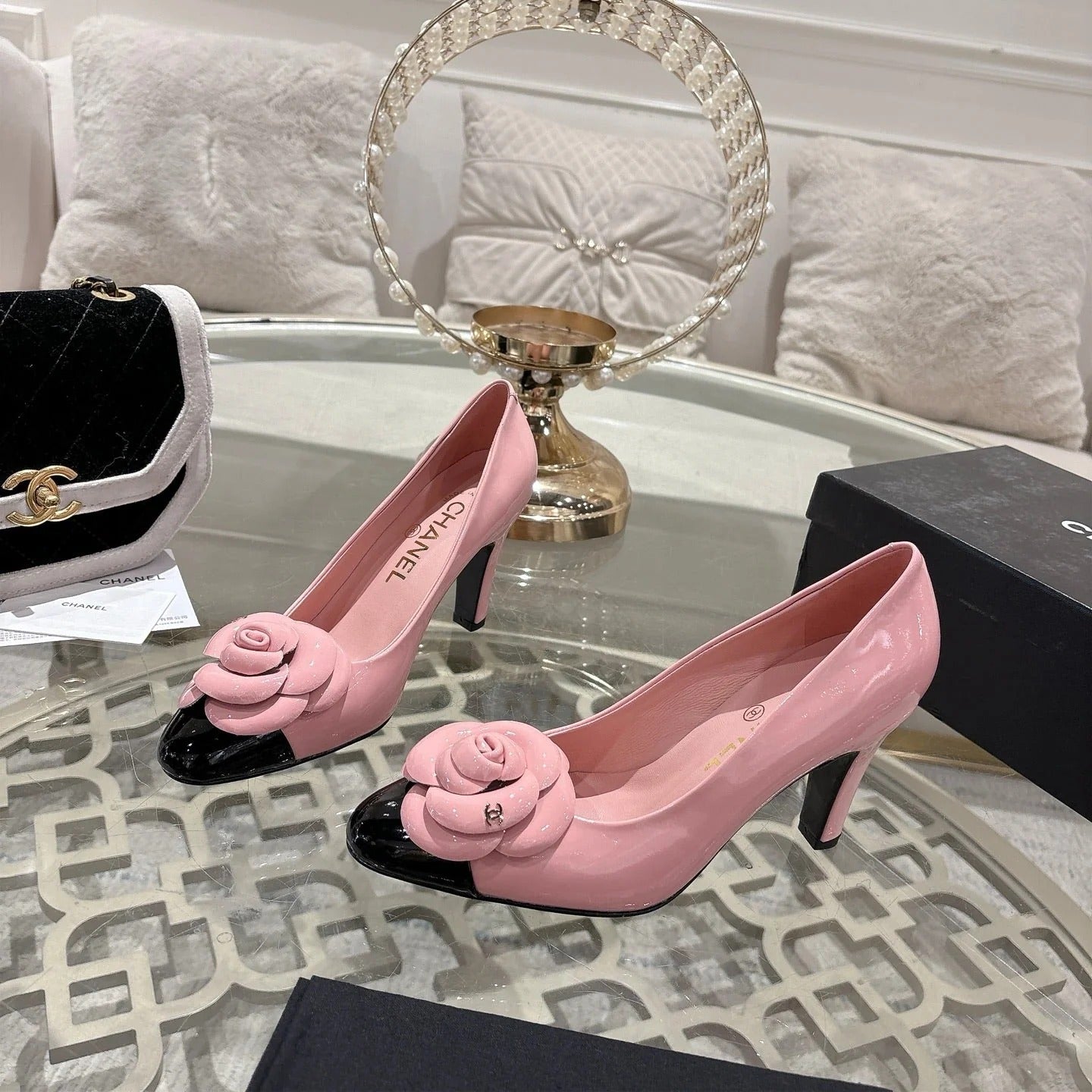 CC 26s High Heels Pump 85 Pink Black Patent Leather 627002
