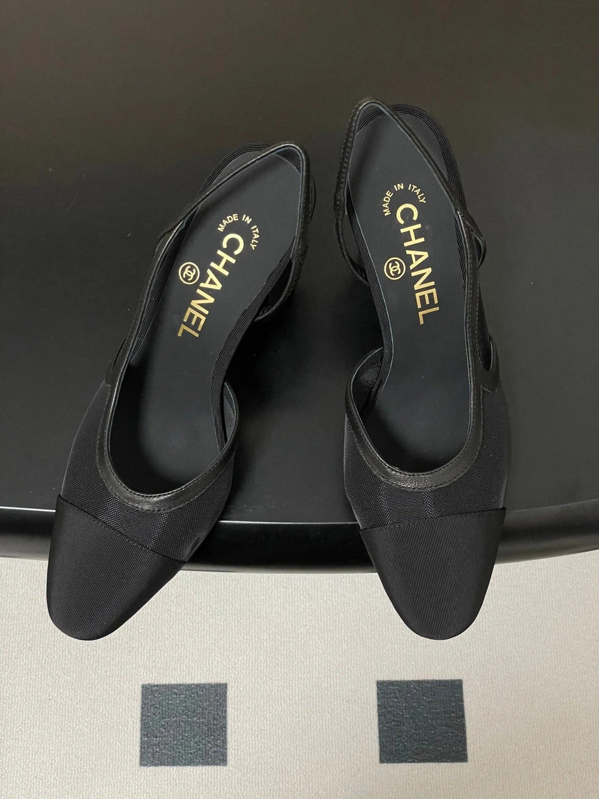 CC 26s Slingback 95 Black Mesh Fabric Sheepskin 649442