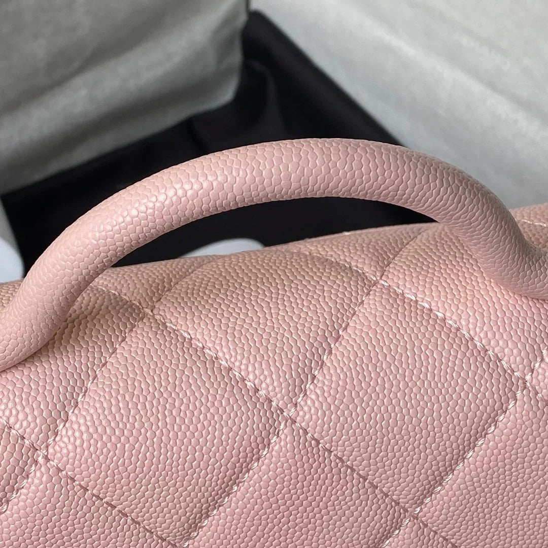 CC  25S FLAP BAG 18 CM IN LIGHT PINK GRAINED LAMBSKIN WITH TOP HANDLE