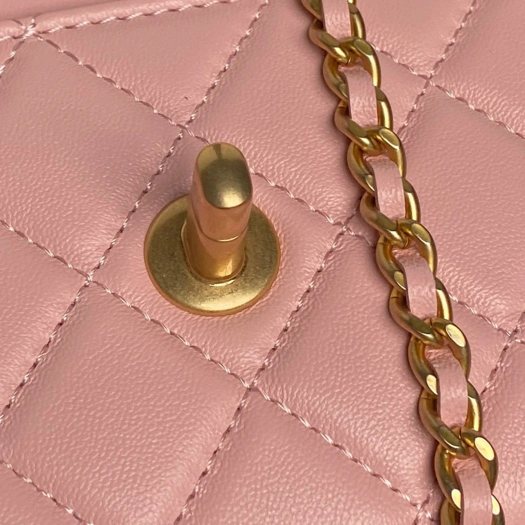 CHANEL 25S CHAIN WALLET 19 IN PINK LAMBSKIN GOLD HARDWARE