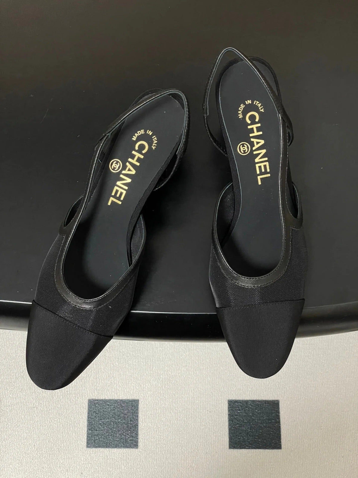 CC 26s Slingback 65 Black Mesh Fabric Sheepskin 649446