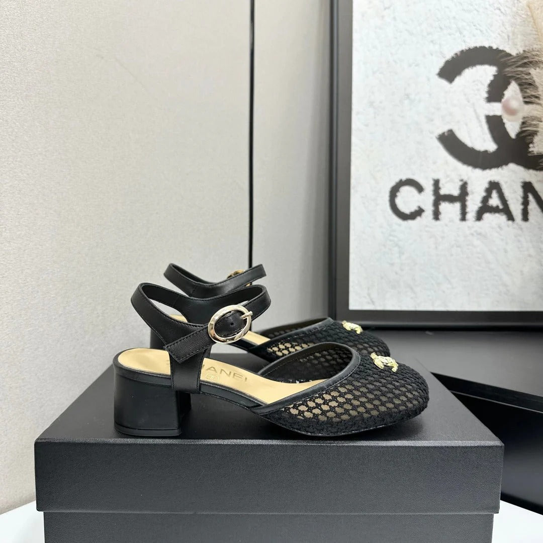 CC 2026 Mary Jane Sandals 45 Black Satin Cowhide 668118