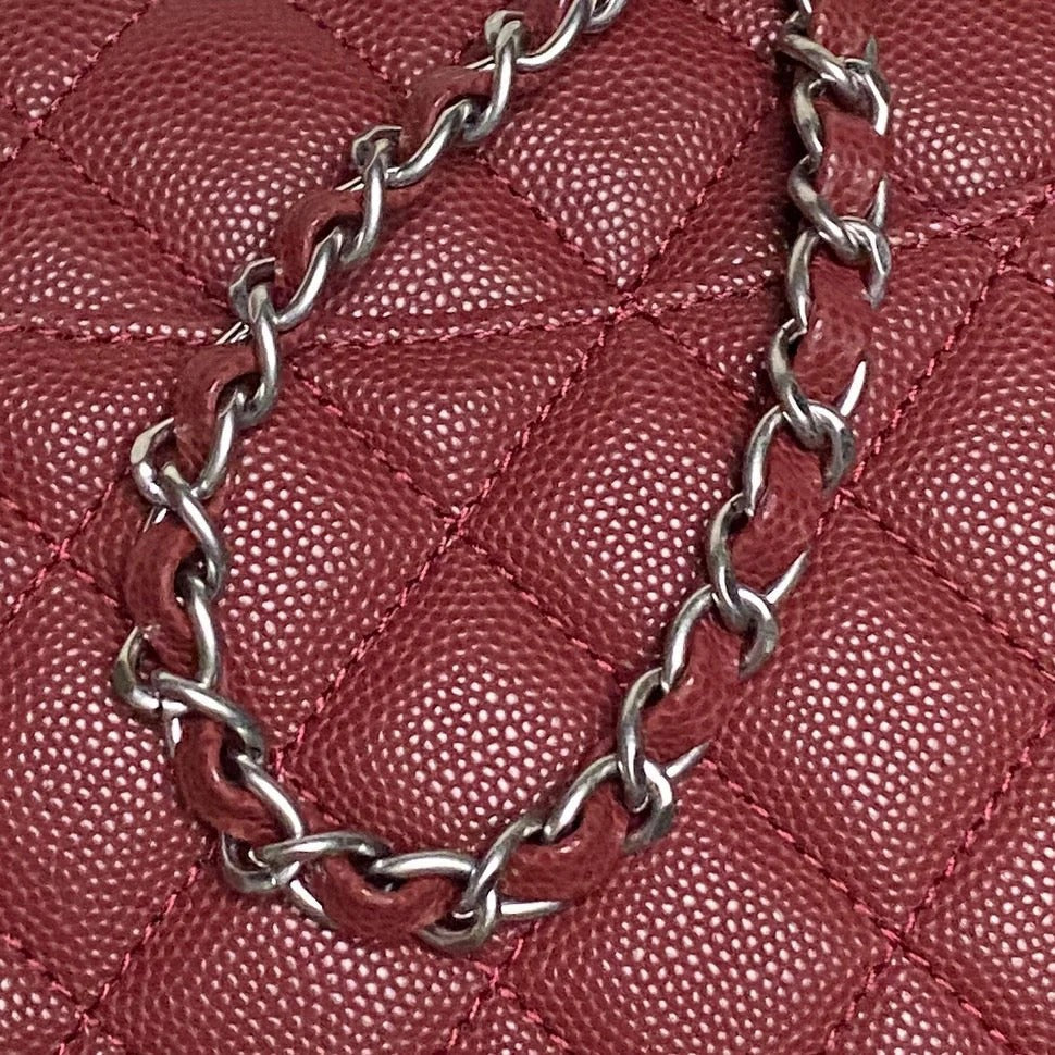 CHANEL 25S FLAP BAG 22 IN BURGUNDY CALFSKIN SILVER HARDWARE
